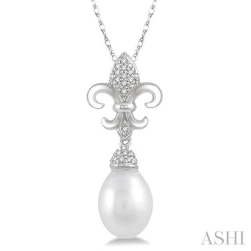 Pearl & Diamond Fleur De Lis Pendant